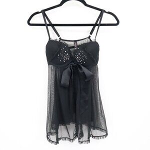 Victoria's Secret Embellished Lingerie Womens 36B Black‎ Whimsigoth Fairy Grunge